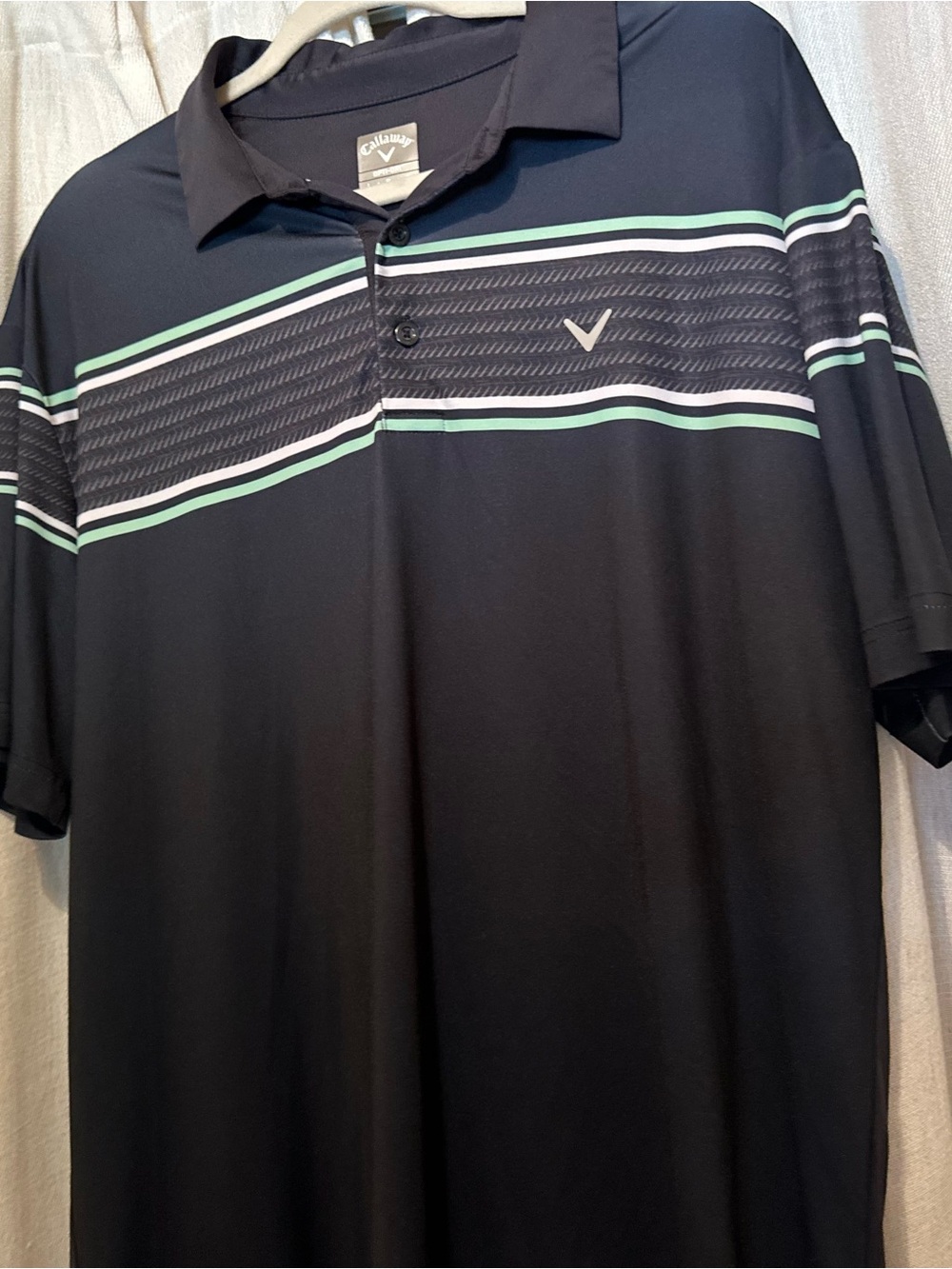 Callaway Black Polo with Mint and White Stripes